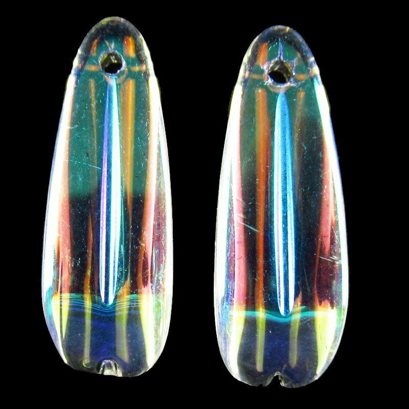 25Pcs 25x8x4mm Carved AB White Rainbow Titanium Crystal Leaf Pendant 28g A-250SJ