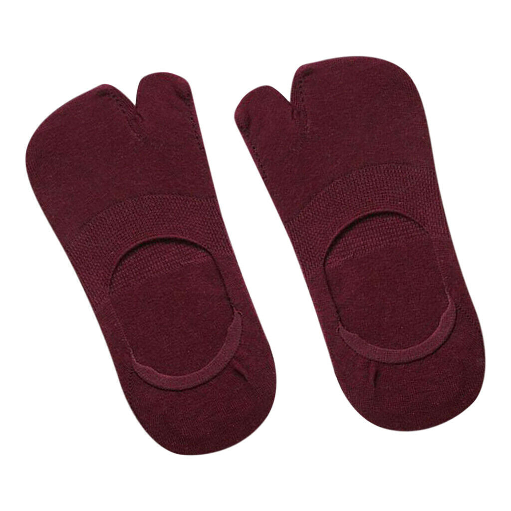 1 Pair Womens Thin Cotton Tabi Split Toe Socks Low Cut Boat Socks Wine Red