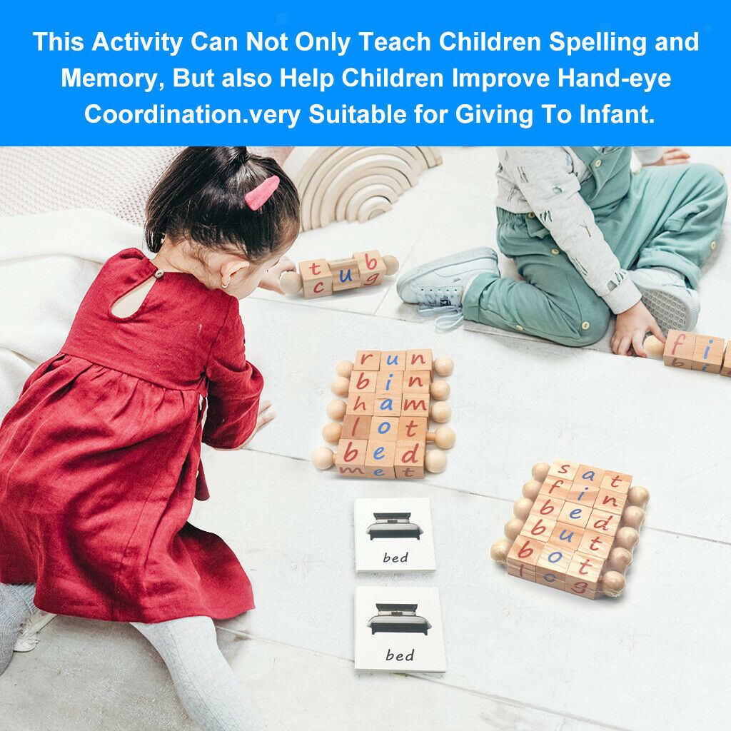 5Pcs Montessori Phonetic w/ Cards Wooden Alphabet Early Learning for Kids