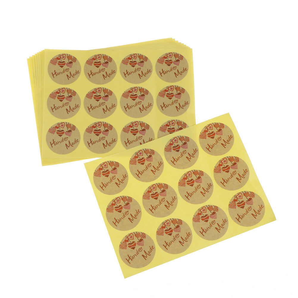 120pcs Round Hand Made Kraft Paper Seal Stickers DIY Gifts Baking Decor la.l8