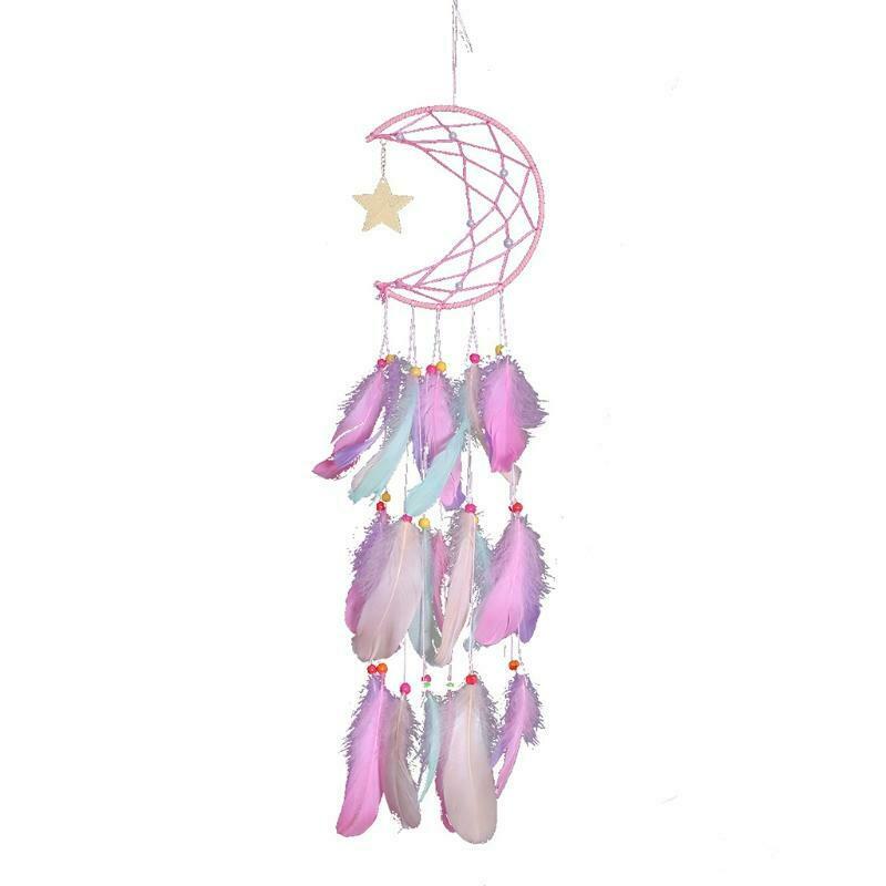 Moon Star Dream Catcher with Feather Handmade Dreamcatcher for Boho Wall Hanging