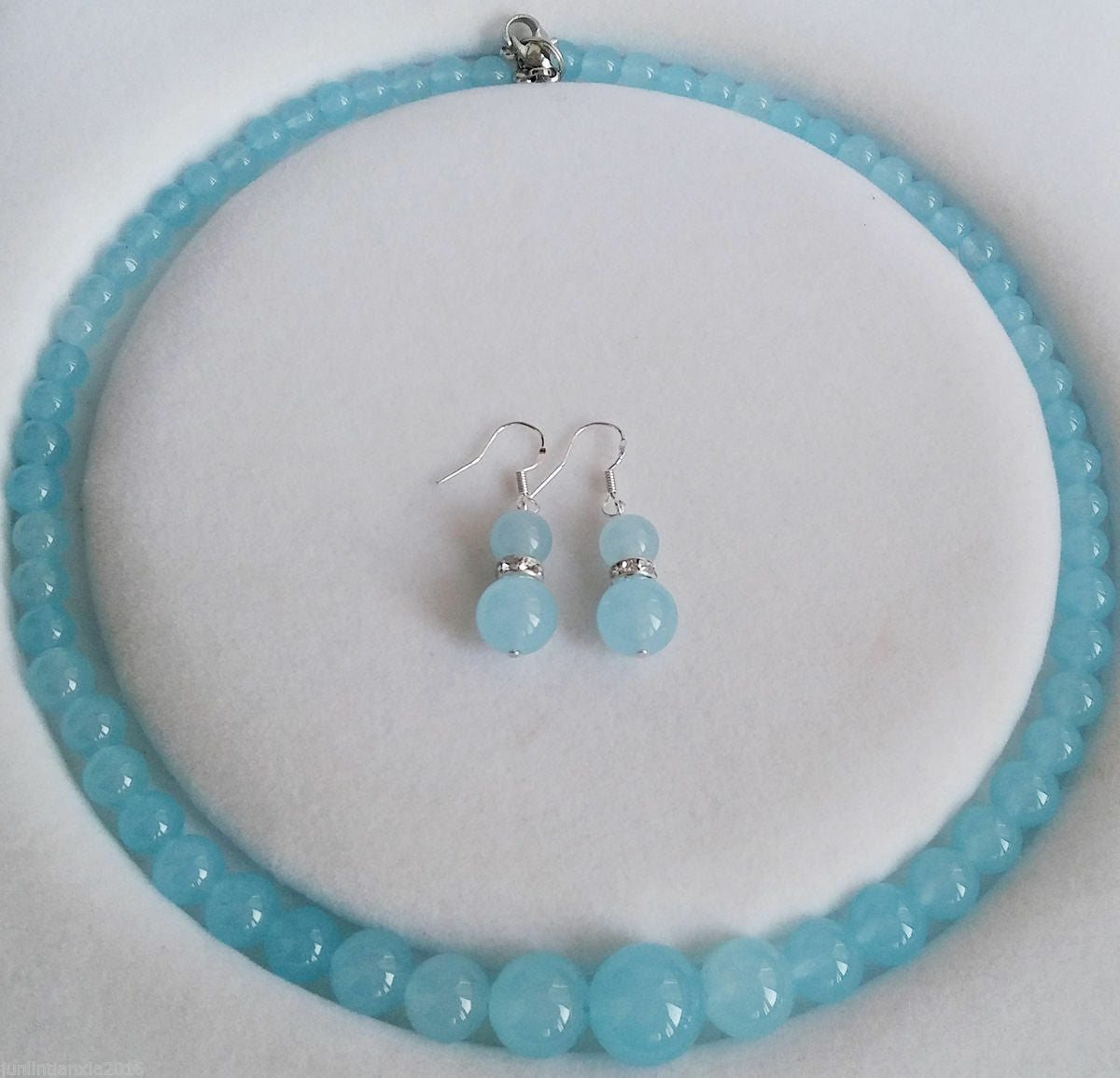 New 6-14mm Brazilian Aquamarine Round Beads Necklace Earrings Set 18" AAA+