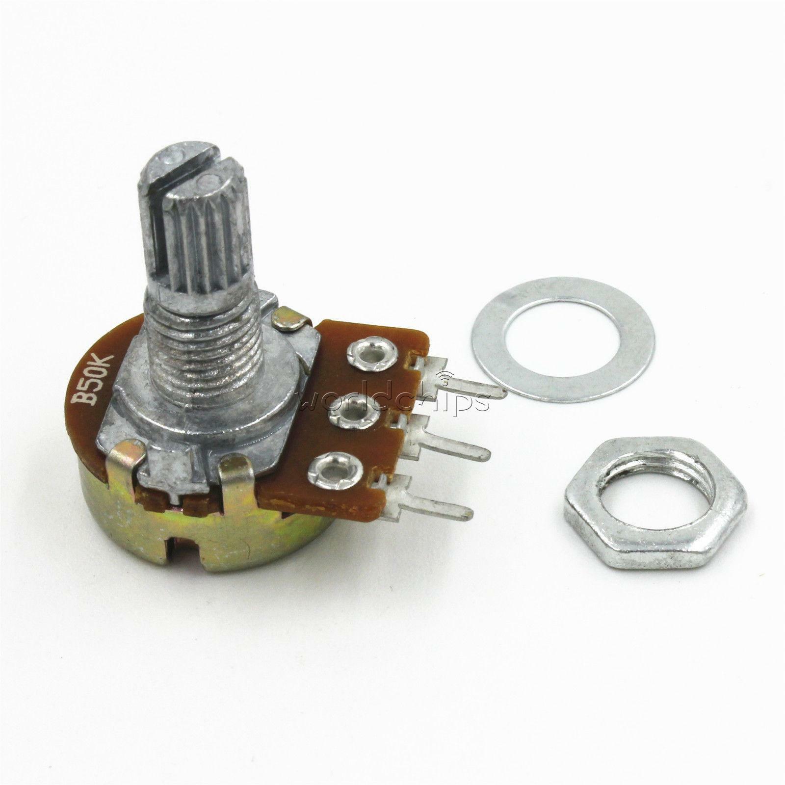 5PCS 3 Terminal 50K Ohm B50K Knurled Shaft Linear Rotary Taper Potentiometer