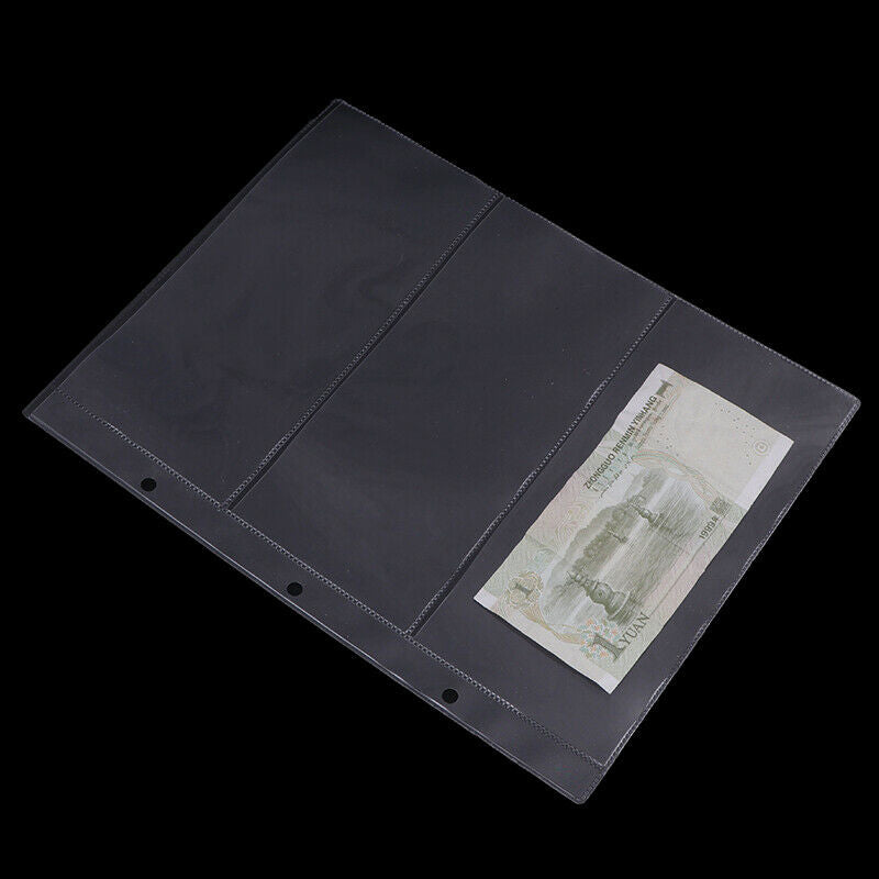 10X Note Pages Album Paper Money 3 Pockets Banknote Holders Storage Sleeves:0 Re