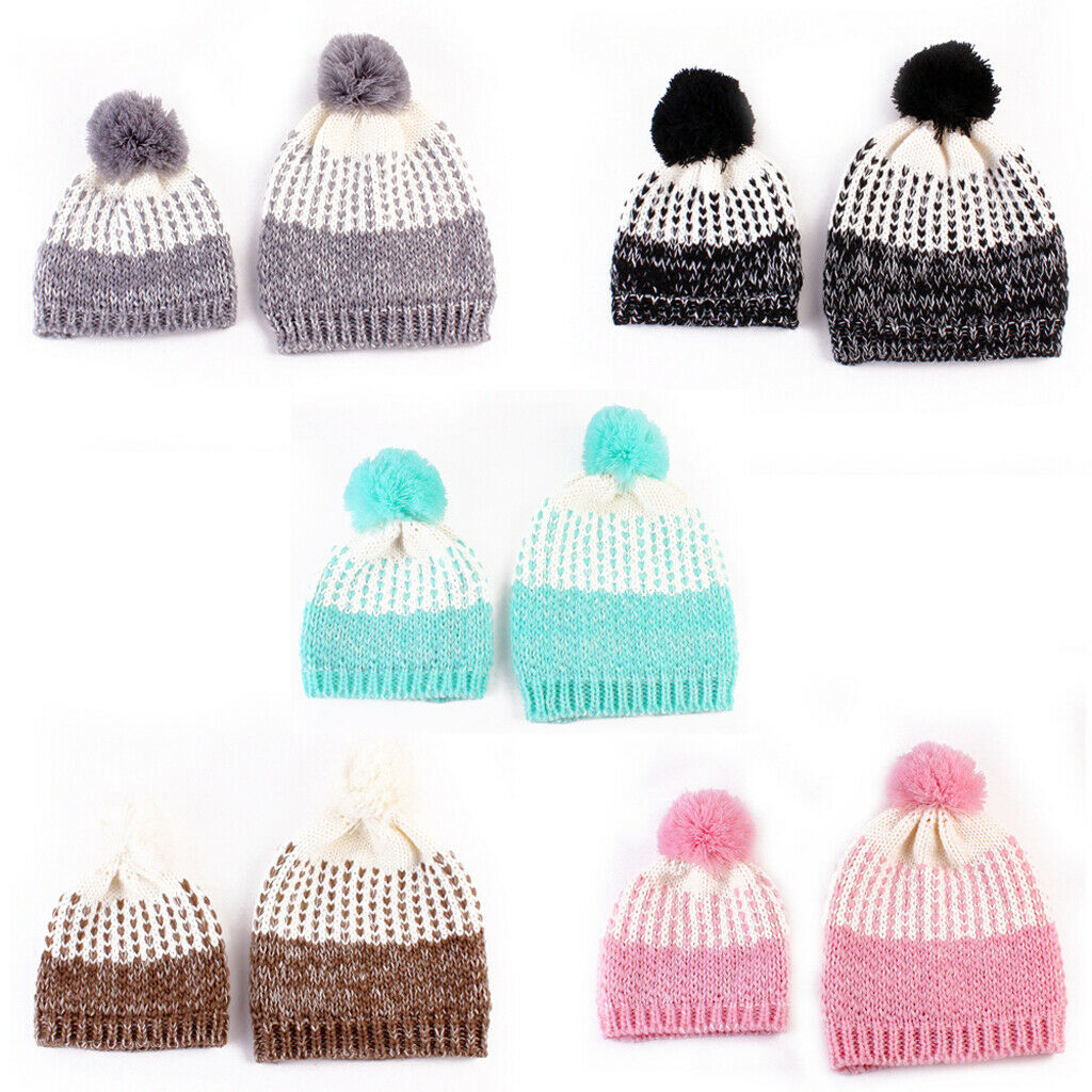 Winter Stylish Warm Novelty Mom Baby Knitted Pom Bobble Hat   Gray
