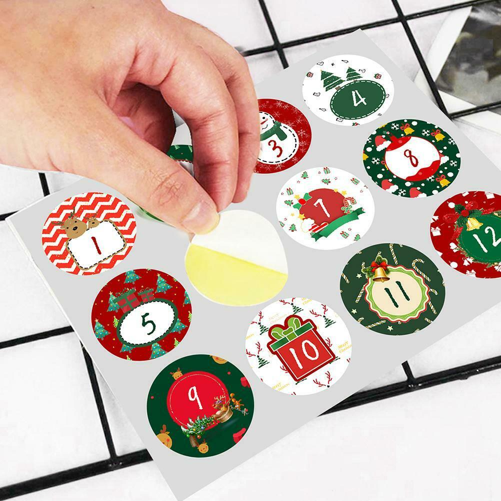 1-24 Number Christmas Advent Calendar Stickers Christmas Countdown Decoration