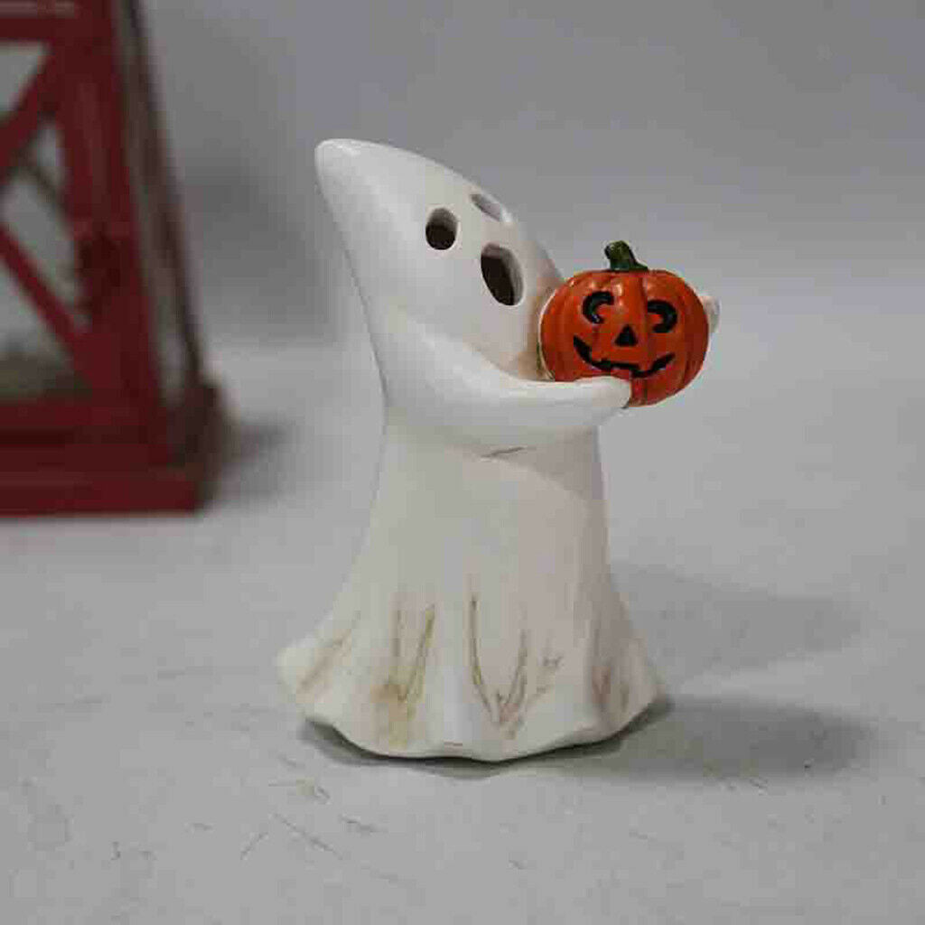 Halloween Ghost Holding Pumpkin Indoor Yard Office Statue Night Light Decor