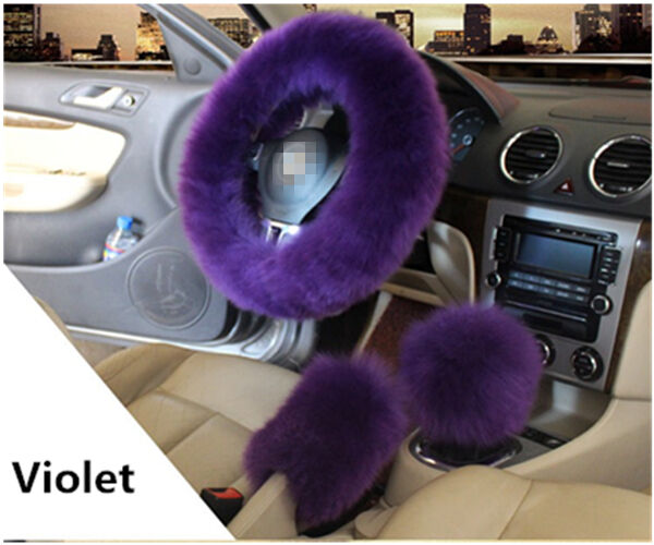 Universal Purple Essential Furry Fluffy Thick Faux Fur Car Steering Wheel Cover