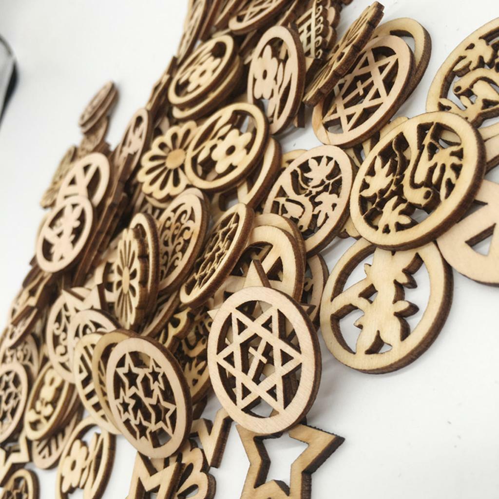 100pcs Mixed Wooden Round Cutouts Craft Embellishment Gift Tag Wood Ornament