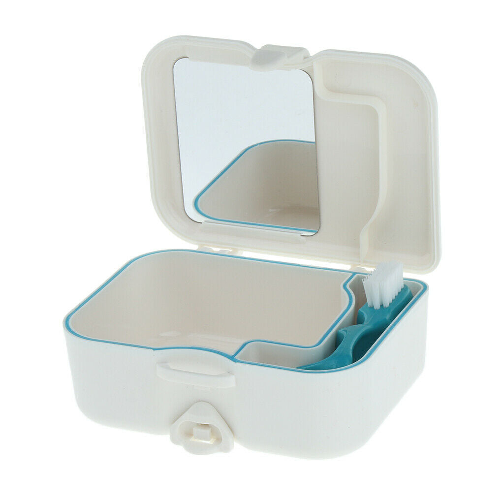 Denture Travel Case with Built In Mirror and Brush – Sturdy, Compact,
