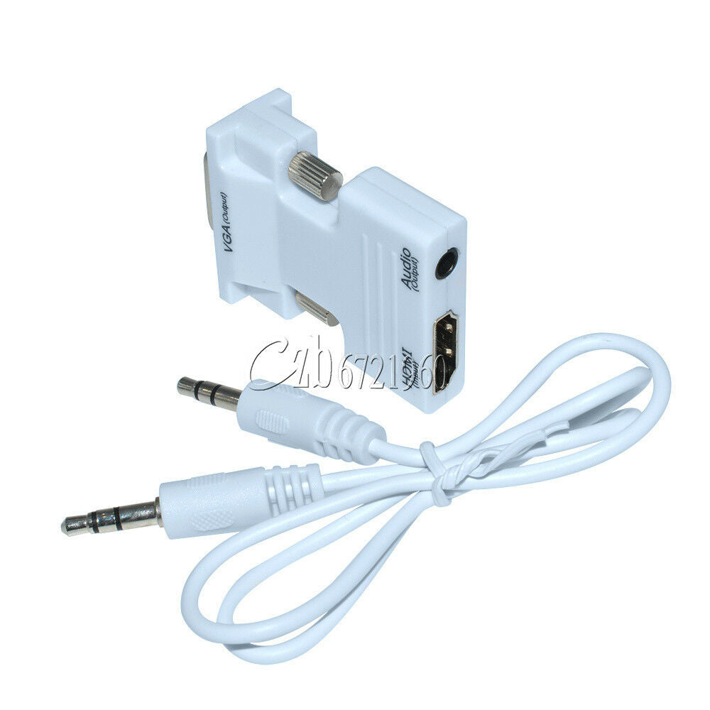 HDMI Female to VGA Male Converter+Audio Cable Support 1080P Signal Output White