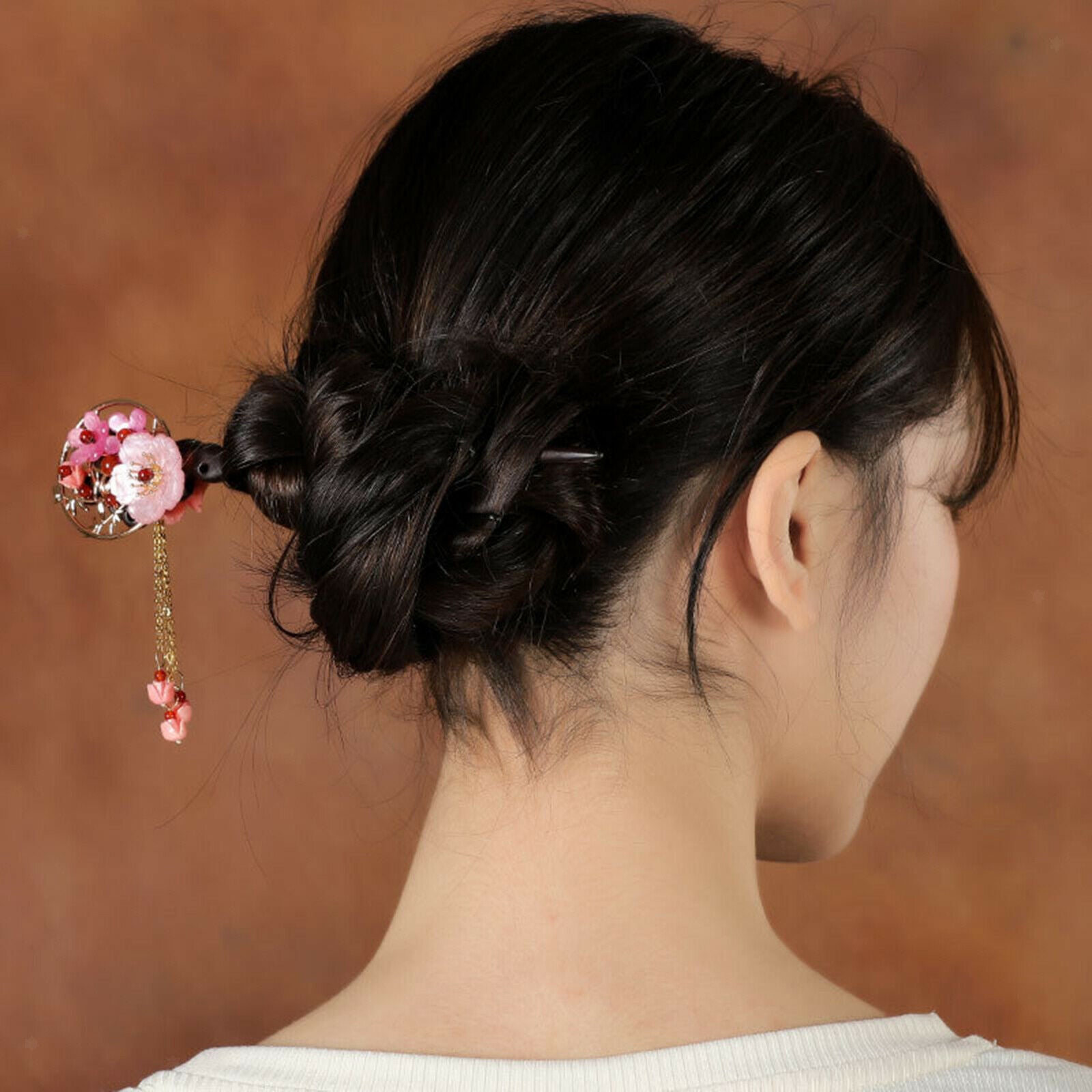 Chinese Style Hair Sticks Wooden Flower Tassel Gifts for Female Girls Bride