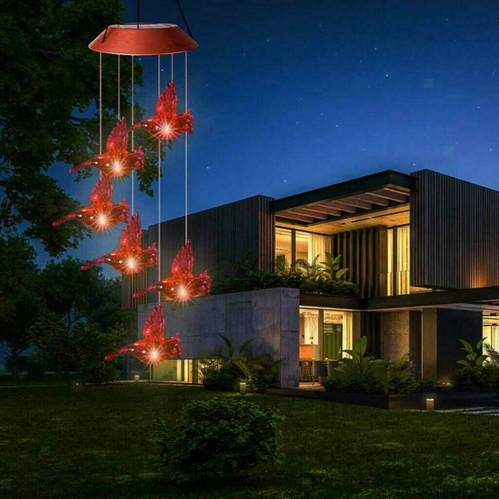 LED Solar Powered Cardinal Wind Chime Light Waterproof Garden Patio Decor