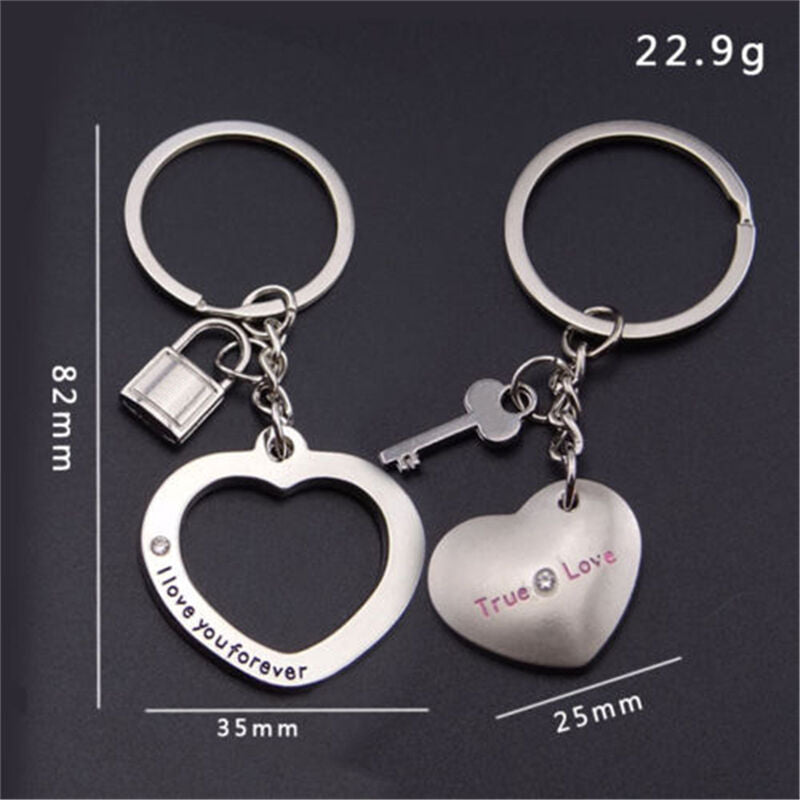 1 Pair Awesome Love Heart Lock Key*Chain Ring Keyring Keyfob Lover Couples DD