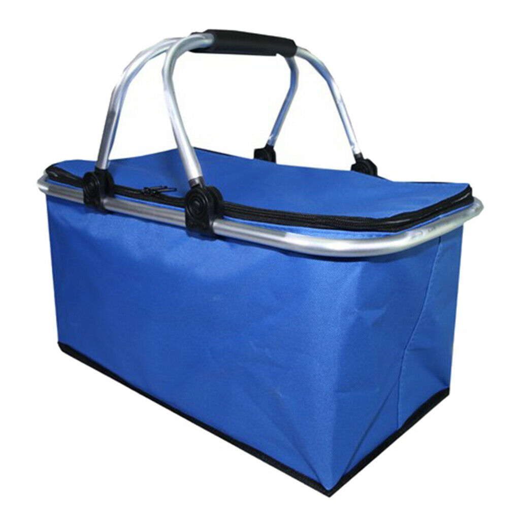 Oxford Insulated Picnic Bag Collapsible Portable Cooler Basket Blue