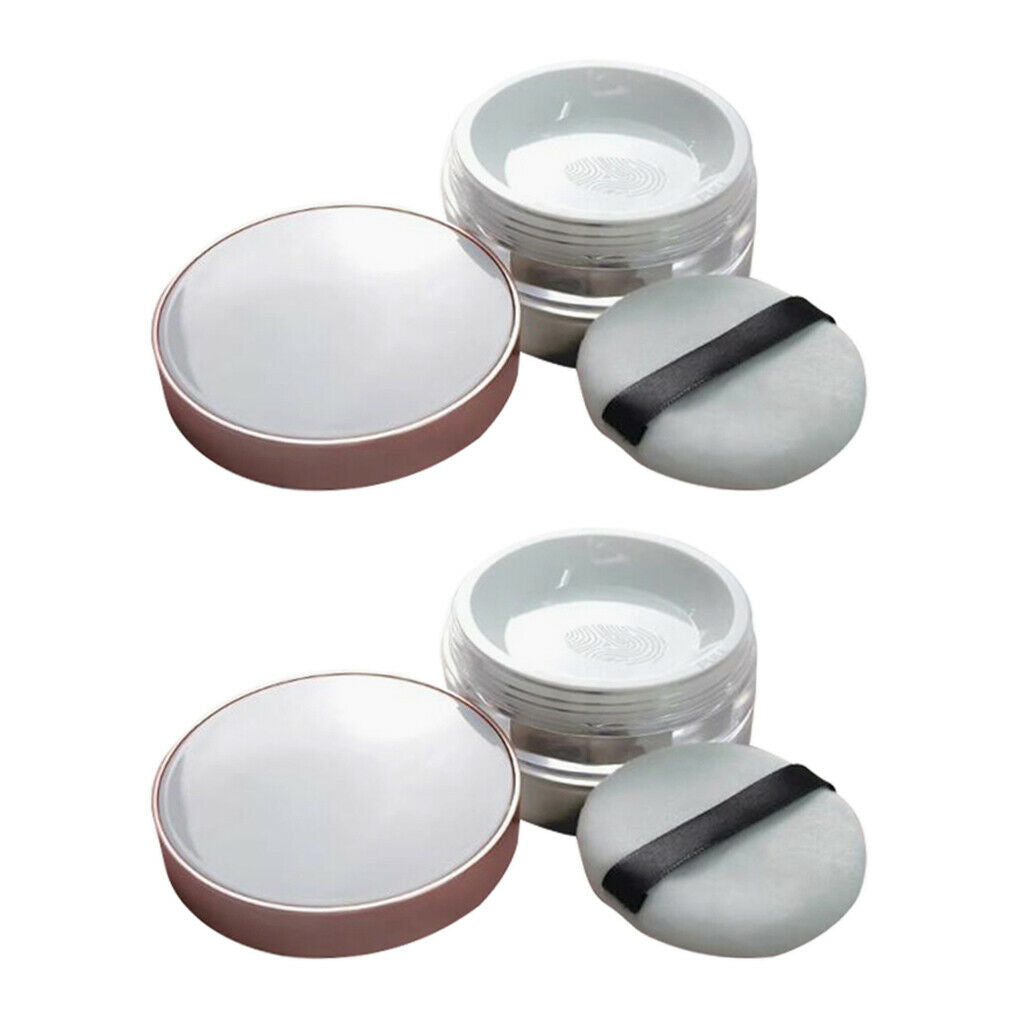 2Pcs Travel Mini Face Loose Mineral Powder Case Round Blusher Holder Box Jar