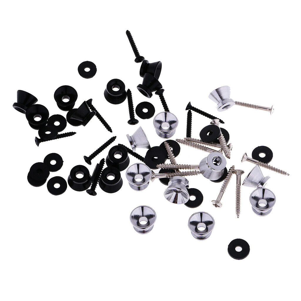 80pcs Guitar Bass Ukulele Round Strap Locks Buttons Straplocks Black \ U0026