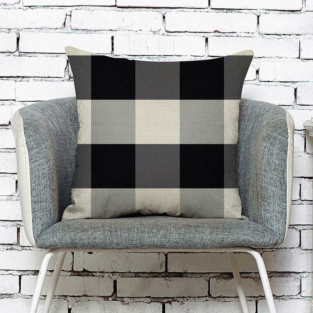 Linen Lattice Double Sided Print Pillowcase Soft Sofa Throw Pillow Case (5) @