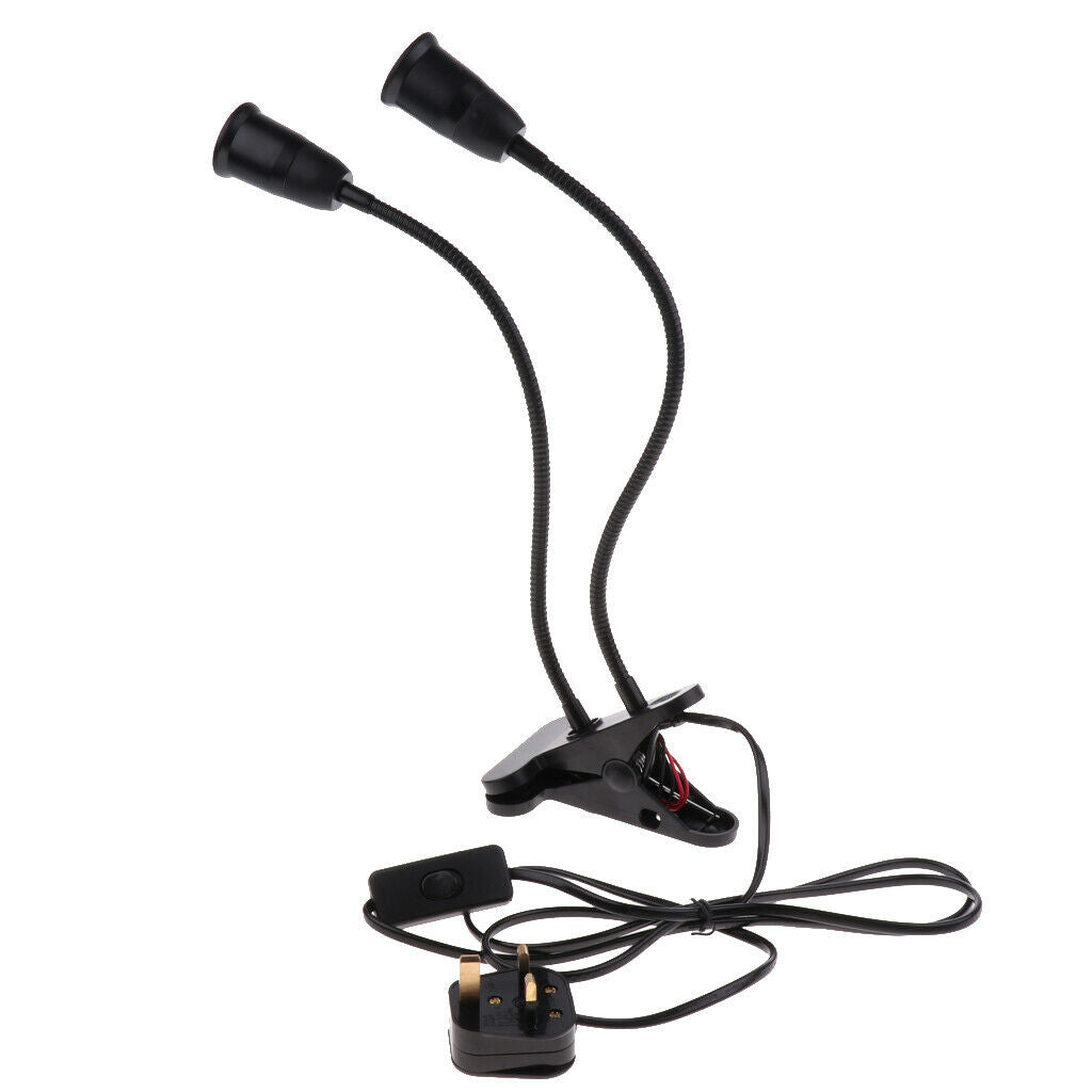 UK Plug E27 2-head Clip on Reading Light Base Desk Reading Lamps Socket Black