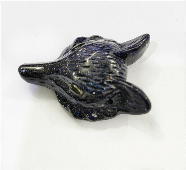 1Pc 30x24x15mm Blue Sand Stone Carved Fox Head Healing Crystal Pendant Bead HH26