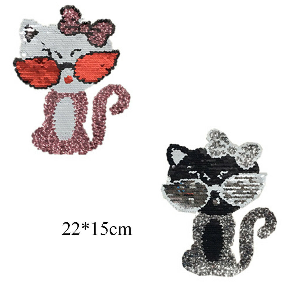 cat reversible sequined sew on patches for clothes diy sweater coat appliq.l8