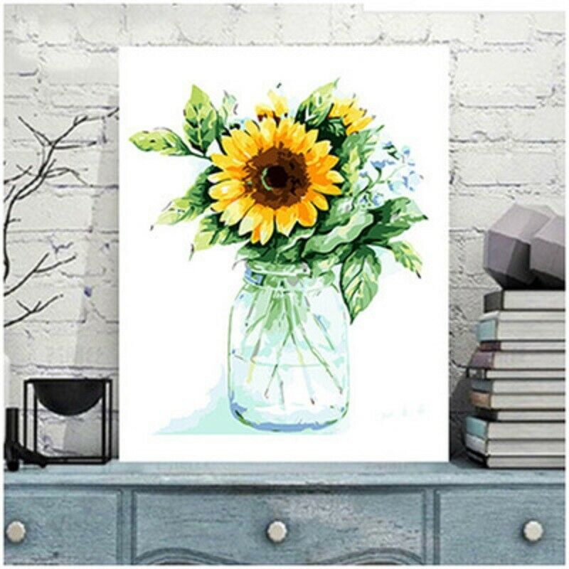 Unframed Digital DIY Paint By Number Kit Sunflower Oil Painting Linen Wall Decor