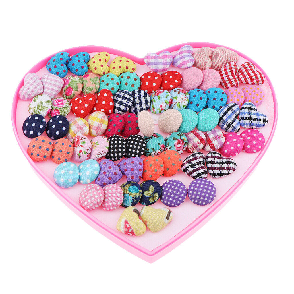 36 pairs of mini ear studs allergy-free round love heart - earrings for