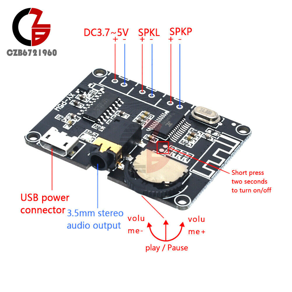 PAM8406 Stereo Bluetooth Micro USB Digital Power Amplifier Board Module DC3.7-5V