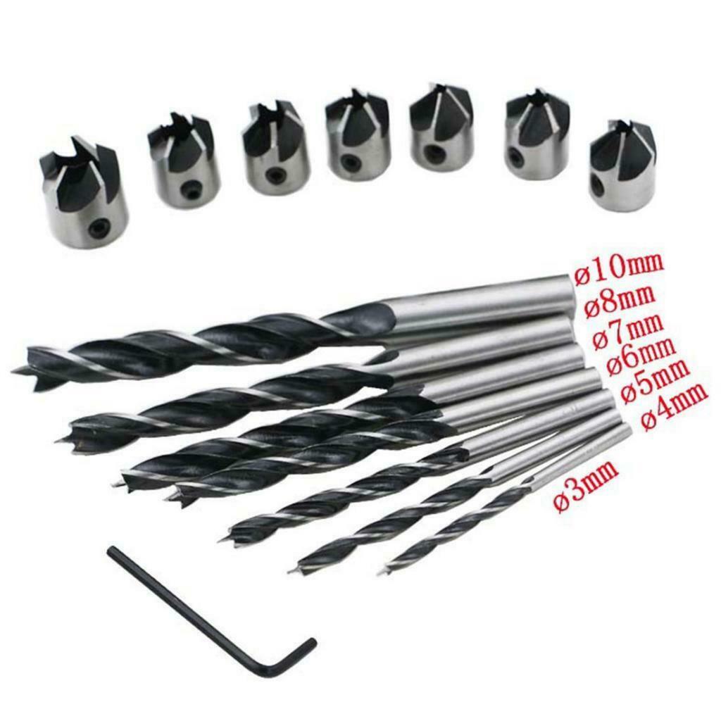 Three Pointed HSS Countersink Drill Bits Chamfering Tool Set for Woodworking