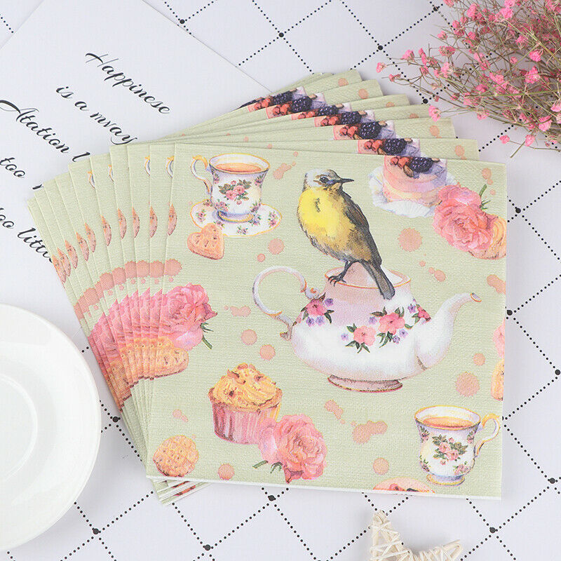 20pcs Flower and Bird Decoupage Napkin Paper Tissue for Xmas Wedding Dec_DD