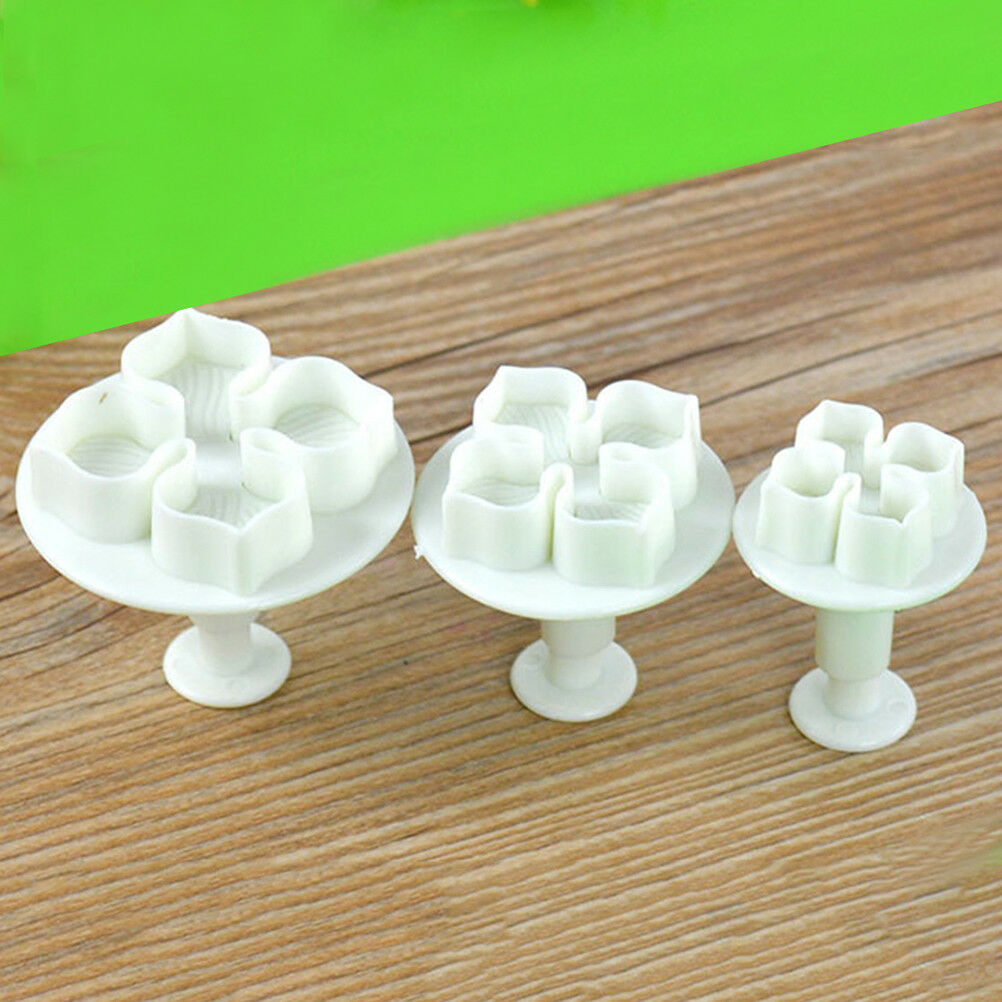 3pcs DIY Bakeware Flower Plunger Cutter Mold Embossed Stamp Fondant CakeC.l8