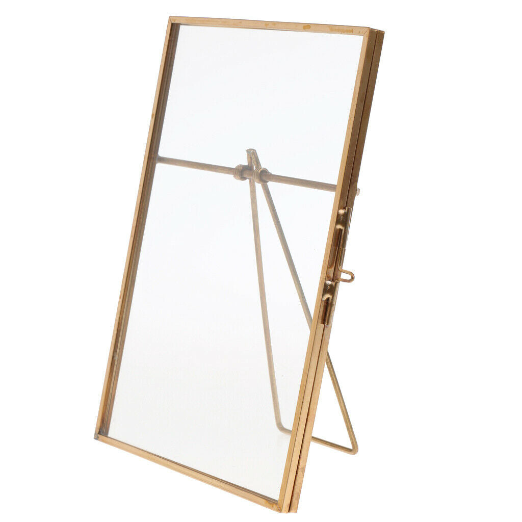 2Pcs Metal Glass Freestanding Desk Photo Picture Frame Portrait Holder 4x6in
