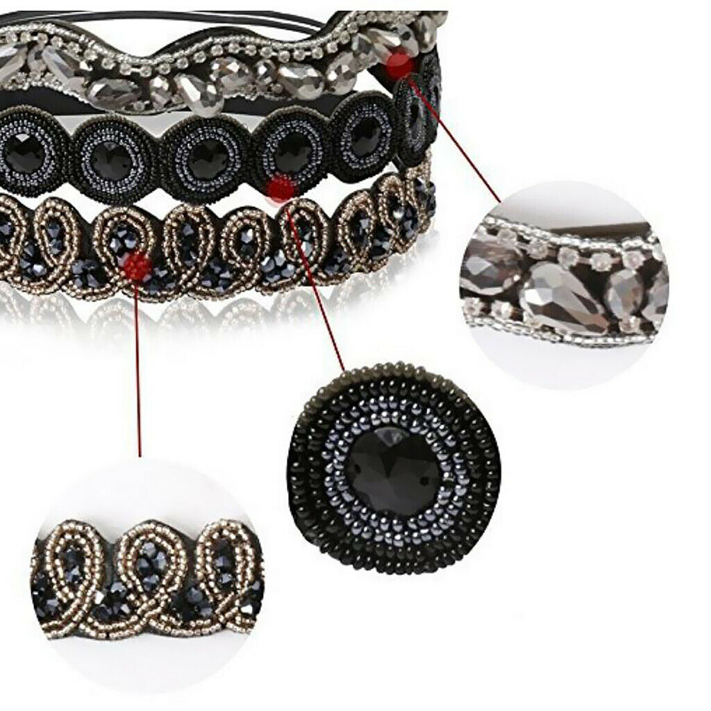 3x CRYSTAL DIAMANTE BEADED HEADBAND  WEDDING BRIDAL ELASTIC HAIR BAND