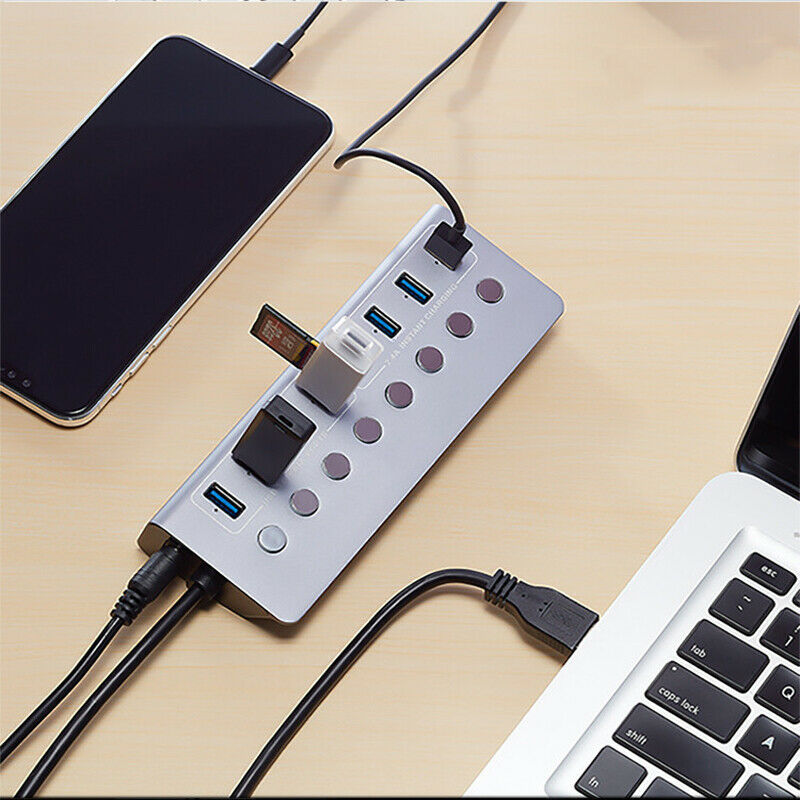 5V/3A 7 Ports USB Splitter 3.0 Independent Switch Extender Hub 1 for 8 Adapter