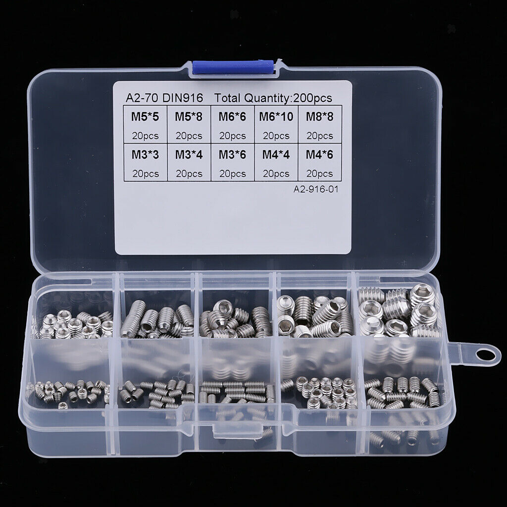 200pcs Headless Screw Hex Socket Assortment Kit M3-m8