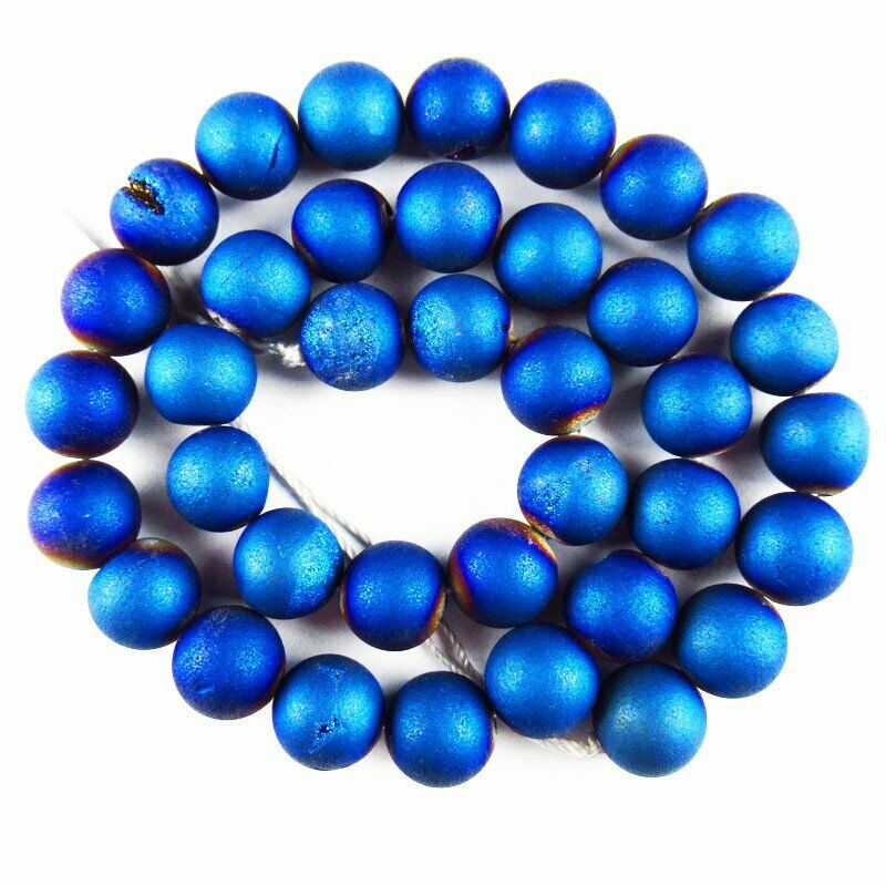 10mm Blue Titanium Crystal Agate Quartz Geode Ball Loose Bead 15.5 " A-618TZ