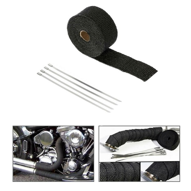 5M Black Exhaust Thermal Tape Muffler Pipe Header Heat Wrap Resistant Protection