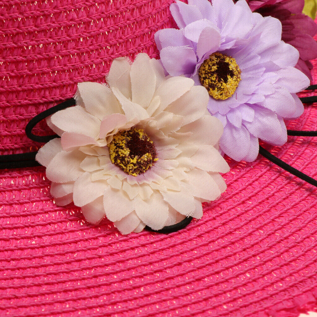 Summer Fashion Women's Wide Brim Straw Soft Hat Beach Sun Hat UPF50+ Rose