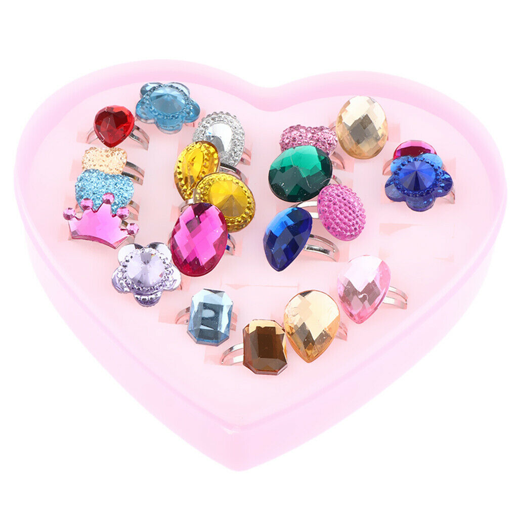 24pcs Little  Princess Jewelry Rings for  Pretend Play Birthday Party