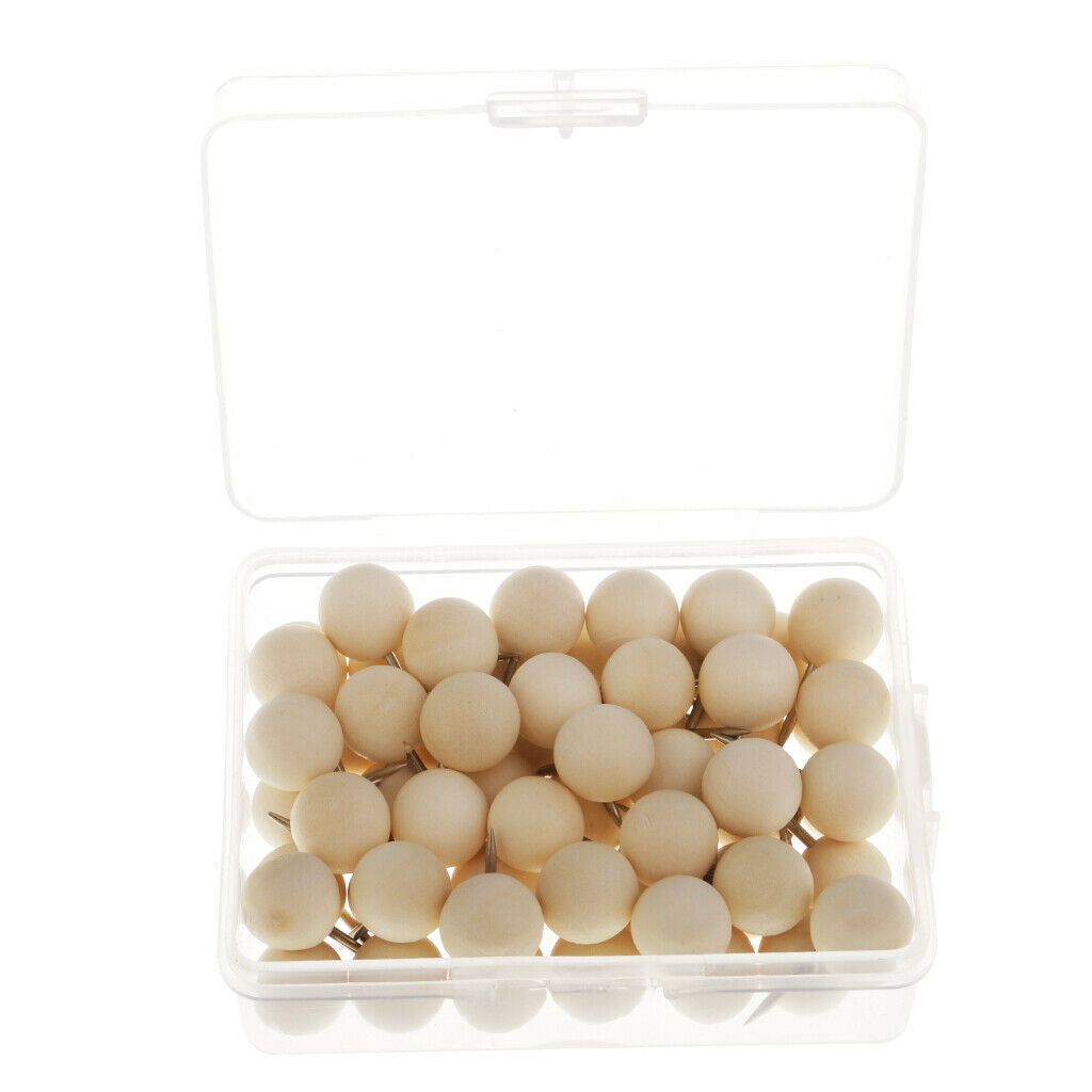 60x Round Wooden Push Pin + 9x Wooden Rhombus Drawing Pins DIY Craft Tacks
