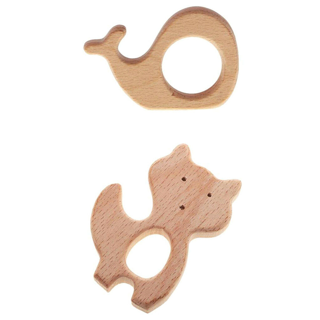 2x Natural Wooden Animal Baby Teething ,Mom Nursing Kids Grasping Teether Toys