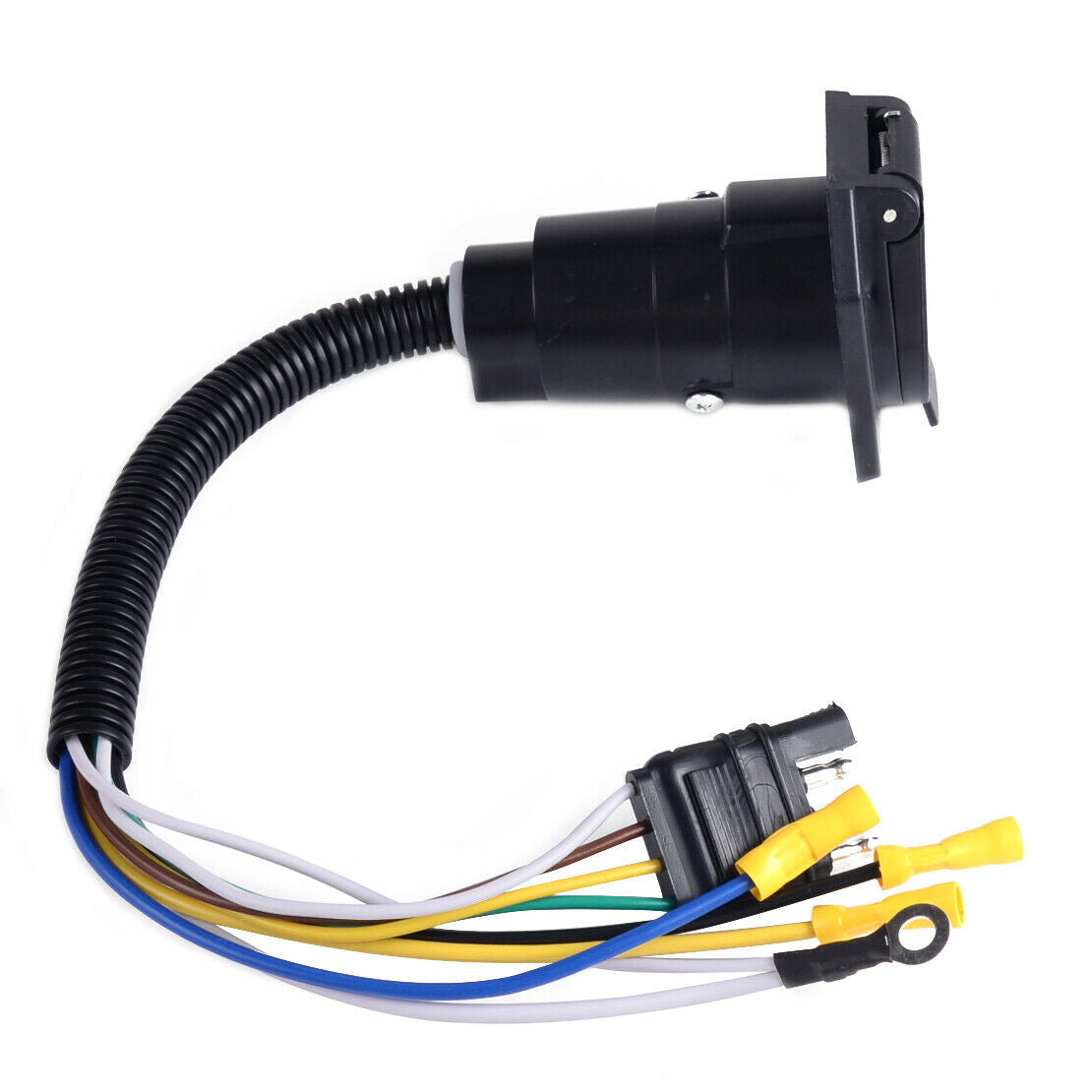 12V Wiring Adapter 4 Pin Flat to 7 Pin Round RV Blade Trailer Plug Towbar New as