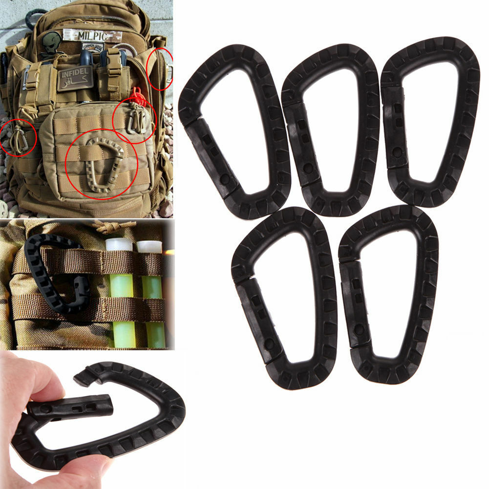 5pcs Outdoor Carabiner D-Ring Key Chain Clip Hook Camping Plastic Buckle EBBDAU