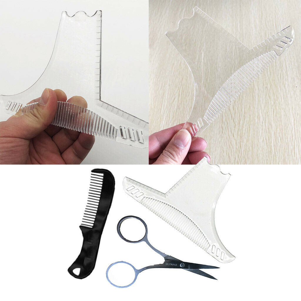 Transparent Beard Shaping Ruler Template  W/Beard Combs & Scissor