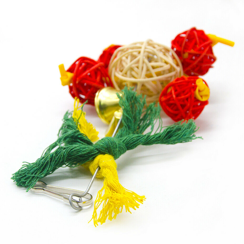 Bird Chewing Swing Toys with Big Rattan Ball 4Pcs Red Small Balls for Budgie