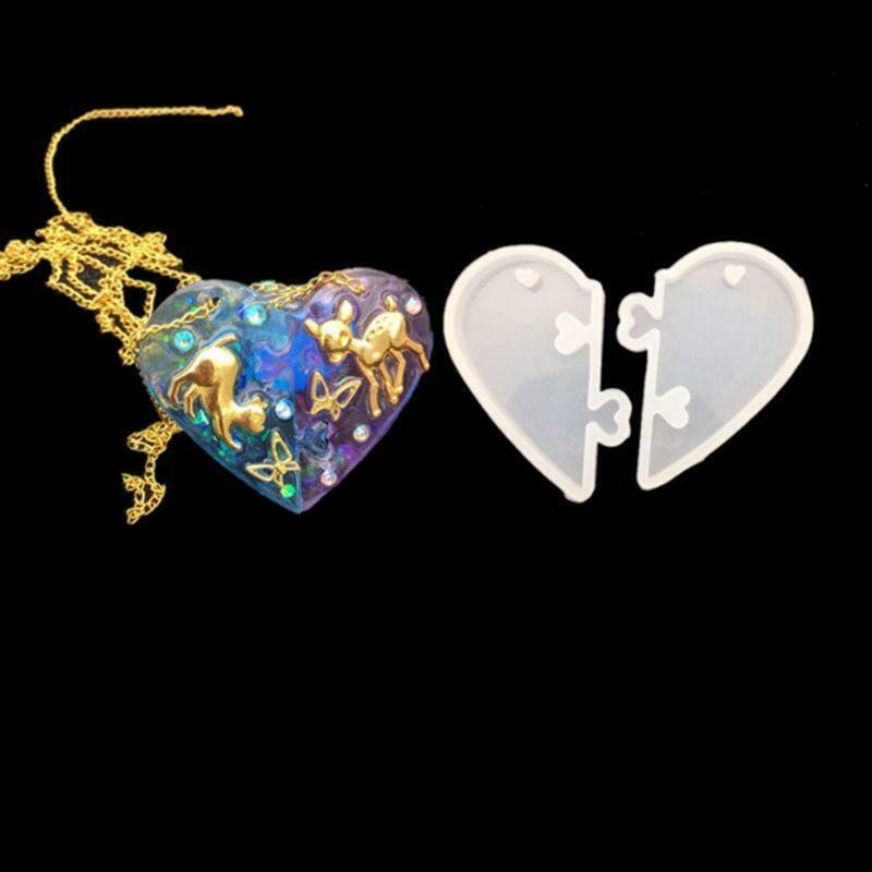 Couple Heart-shaped Puzzle Mould DIY Crystal Epoxy Molds Stars Moon Pendant Mold