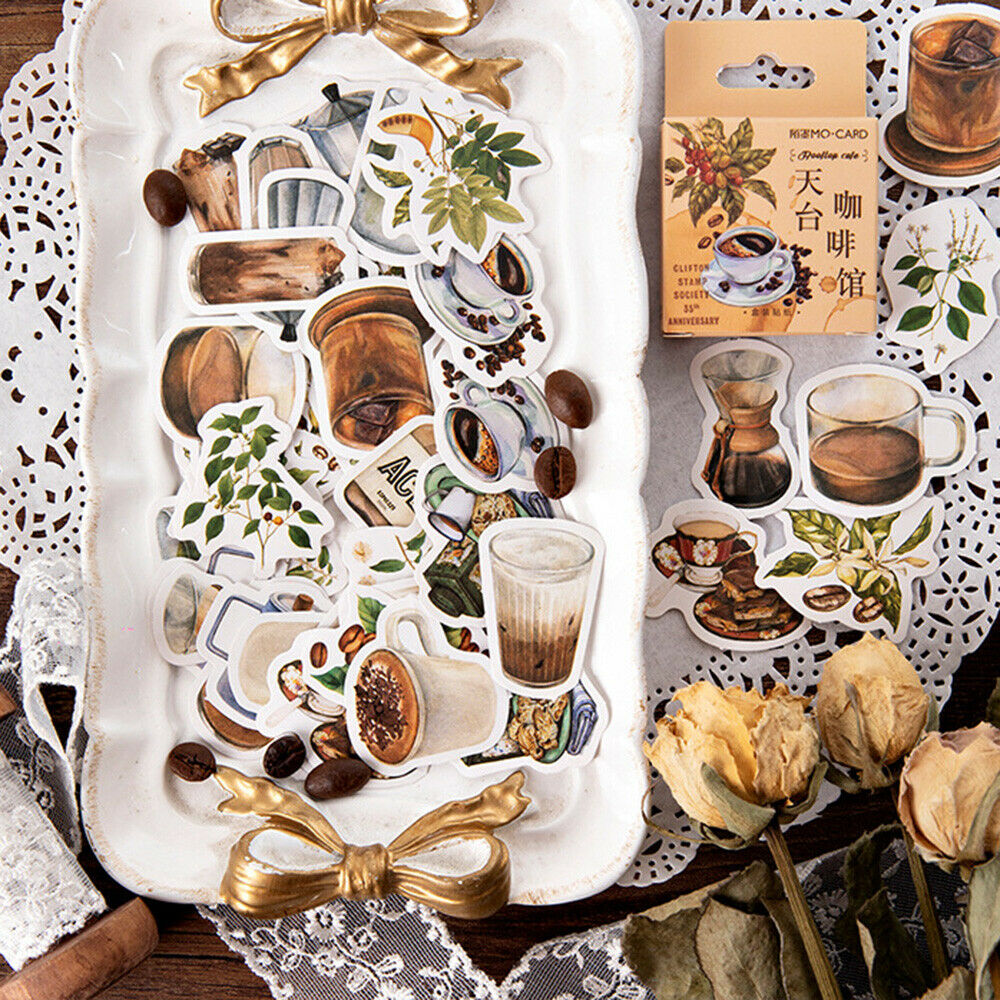 46PCS Cafe Series Adhesive Paper Stickers Scrapbooking DIY Journal Album Decor