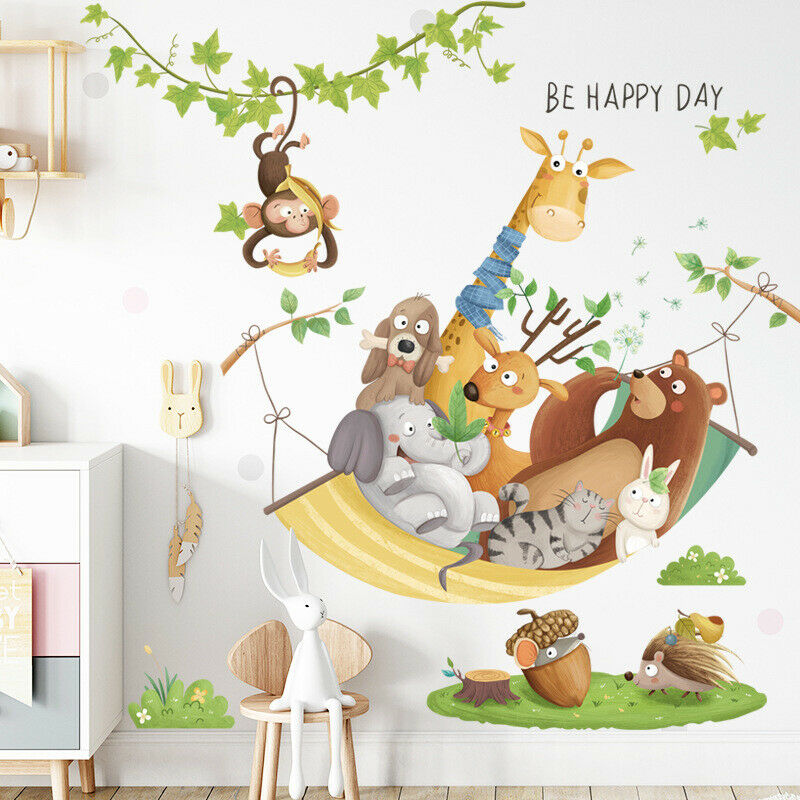 Cartoon Giraffe Wall Stickers for Kids Rooms Kindergarten Wall Decor Self-AdC6Y2