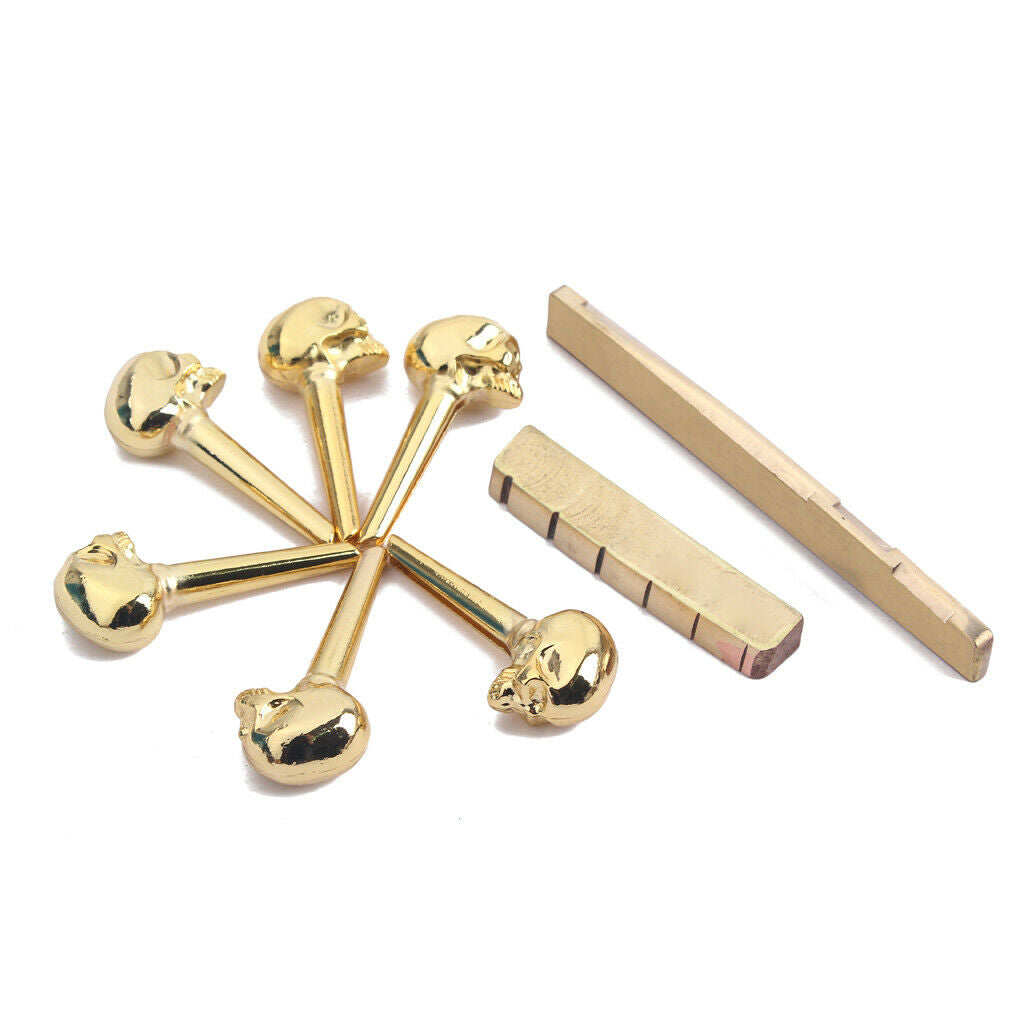 6 Pieces Guitar Bridge Pins + Nut Set for Most Acoustic Folk Guitar Parts