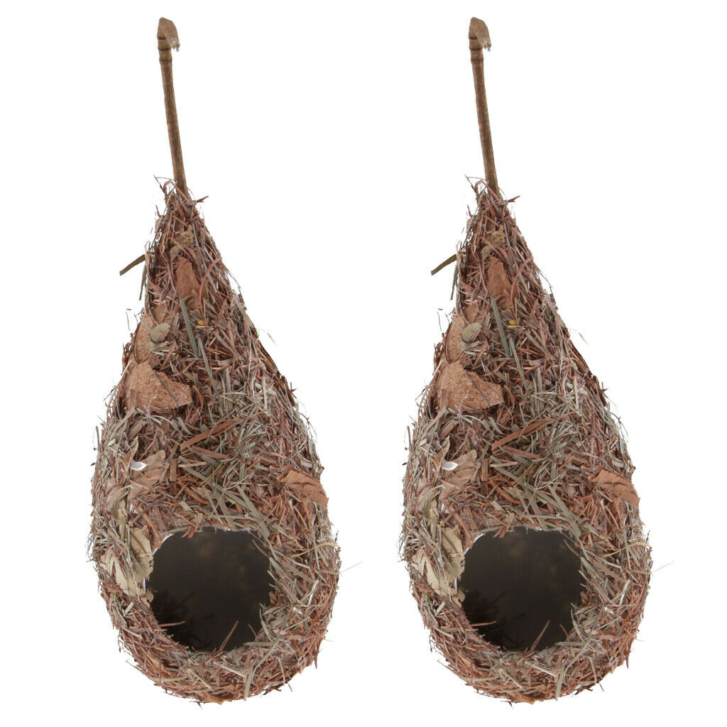 2 Pieces Handmade Woven Straw Bird Nest Cage Birdhouse Bed House for Parrot